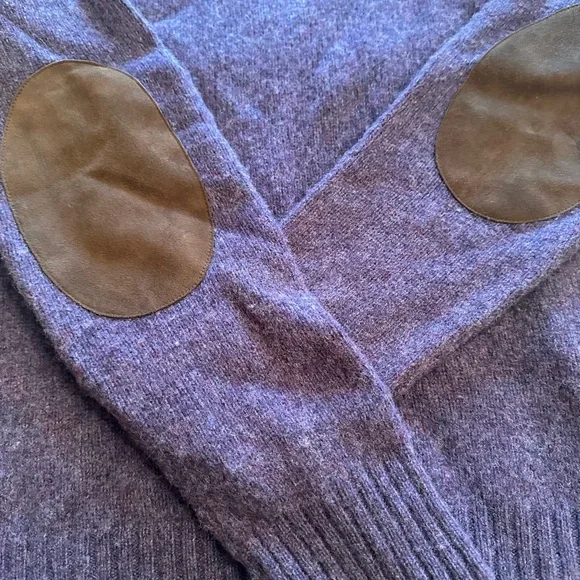 POLO Ralph Lauren Men's Heather Purple Crewneck Sweater with brown suede patches - Picture 3 of 3